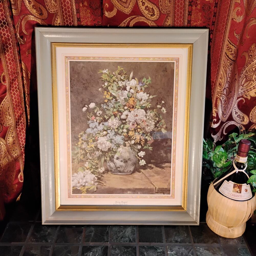 20x24 Renoir Spring Bouquet Vintage Lithograph w/ Custom Frame 1988 Floral Art